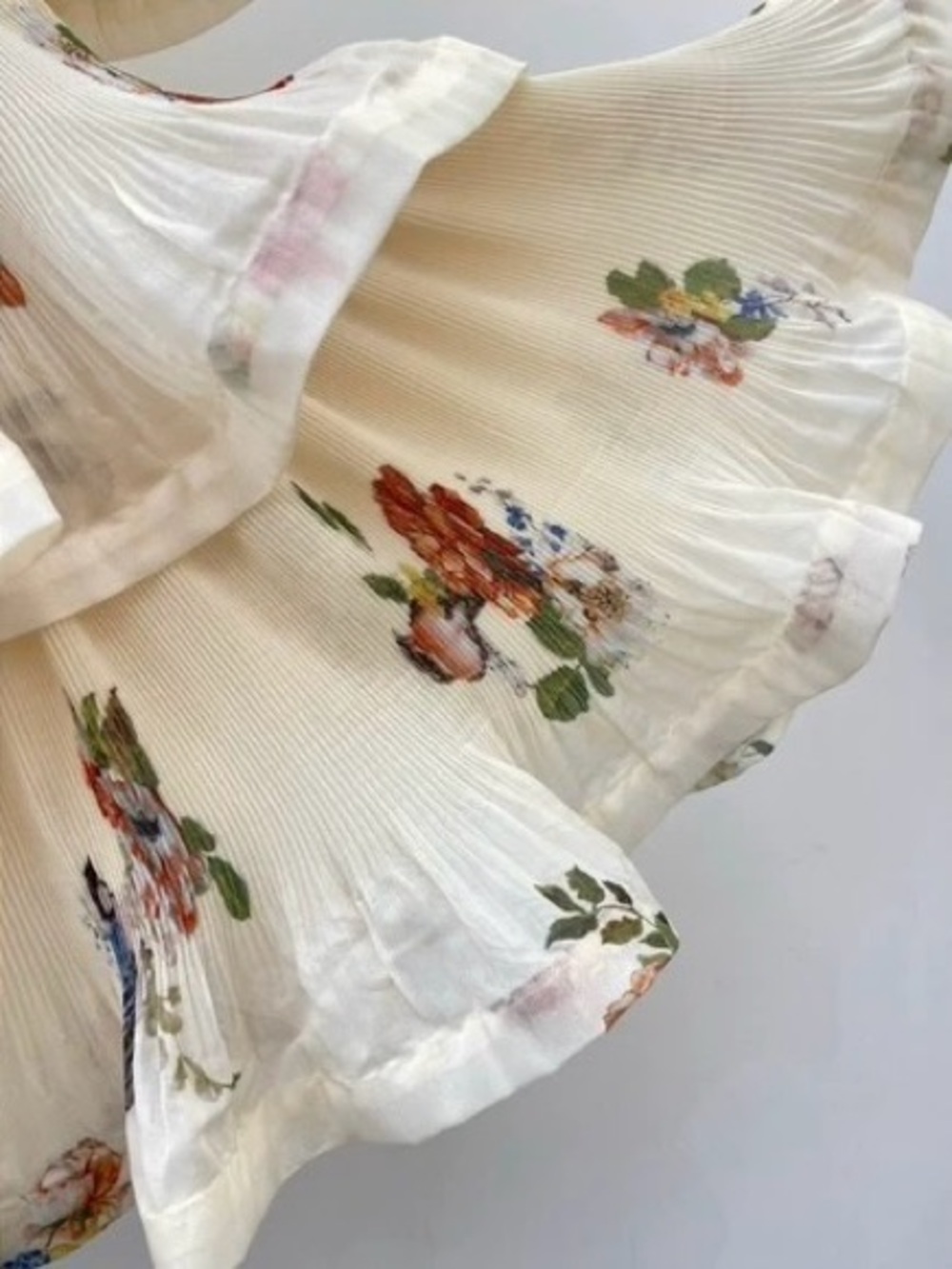 Zimmermann Cream Floral Tie-Neck Tiered Mini Dress - Picture 8 of 10